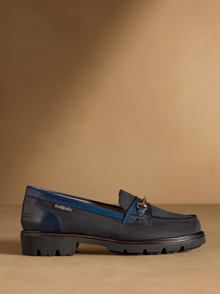 Russell & Bromley Navy Westminster Snaffle Lug Sole Loafers - Image 2 of 7 Russell & Bromley Navy Westminster Snaffle Lug Sole Loafers - Image 2 of 7