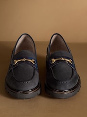 Russell & Bromley Navy Westminster Snaffle Lug Sole Loafers - Image 3 of 7