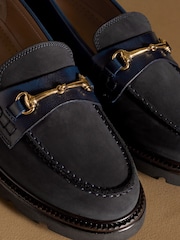 Russell & Bromley Navy Westminster Snaffle Lug Sole Loafers - Image 4 of 7