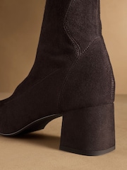 Russell & Bromley Brown Harrington Short Block Heel Sock Boots - Image 6 of 7