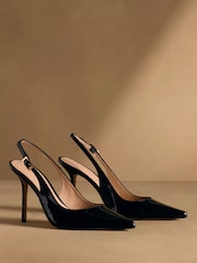 Russell & Bromley Black Patent Everleigh Slingback Stiletto Courts - Image 1 of 7