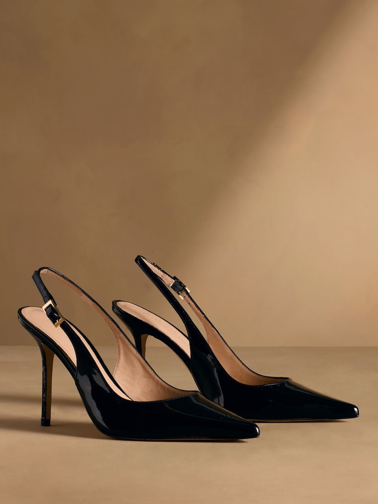 Russell & Bromley Black Patent Everleigh Slingback Stiletto Courts - Image 1 of 7