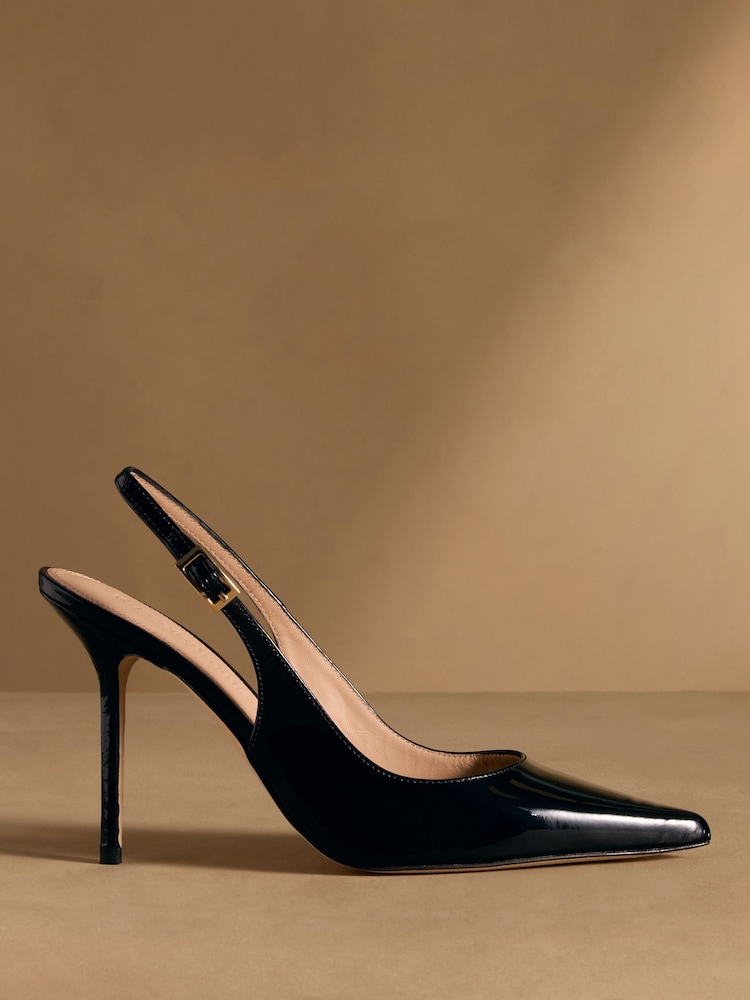 Russell & Bromley Black Patent Everleigh Slingback Stiletto Courts - Image 2 of 7