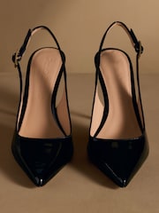 Russell & Bromley Black Patent Everleigh Slingback Stiletto Courts - Image 3 of 7