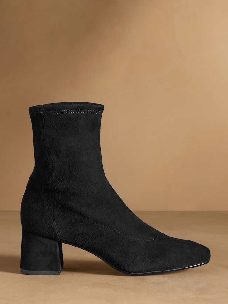 Russell & Bromley Black Harrington Short Block Heel Sock Boots - Image 2 of 7 Russell & Bromley Black Harrington Short Block Heel Sock Boots - Image 2 of 7