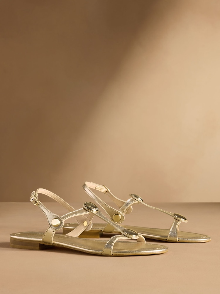 Russell & Bromley Gold Lauren Disc Trim Sandals - Image 1 of 7 Russell & Bromley Gold Lauren Disc Trim Sandals - Image 1 of 7