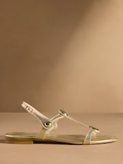 Russell & Bromley Gold Lauren Disc Trim Sandals - Image 2 of 7