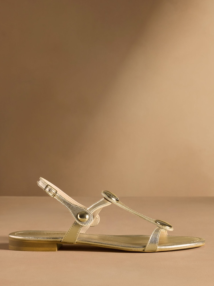 Russell & Bromley Gold Lauren Disc Trim Sandals - Image 2 of 7 Russell & Bromley Gold Lauren Disc Trim Sandals - Image 2 of 7