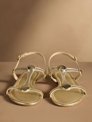 Russell & Bromley Gold Lauren Disc Trim Sandals - Image 3 of 7