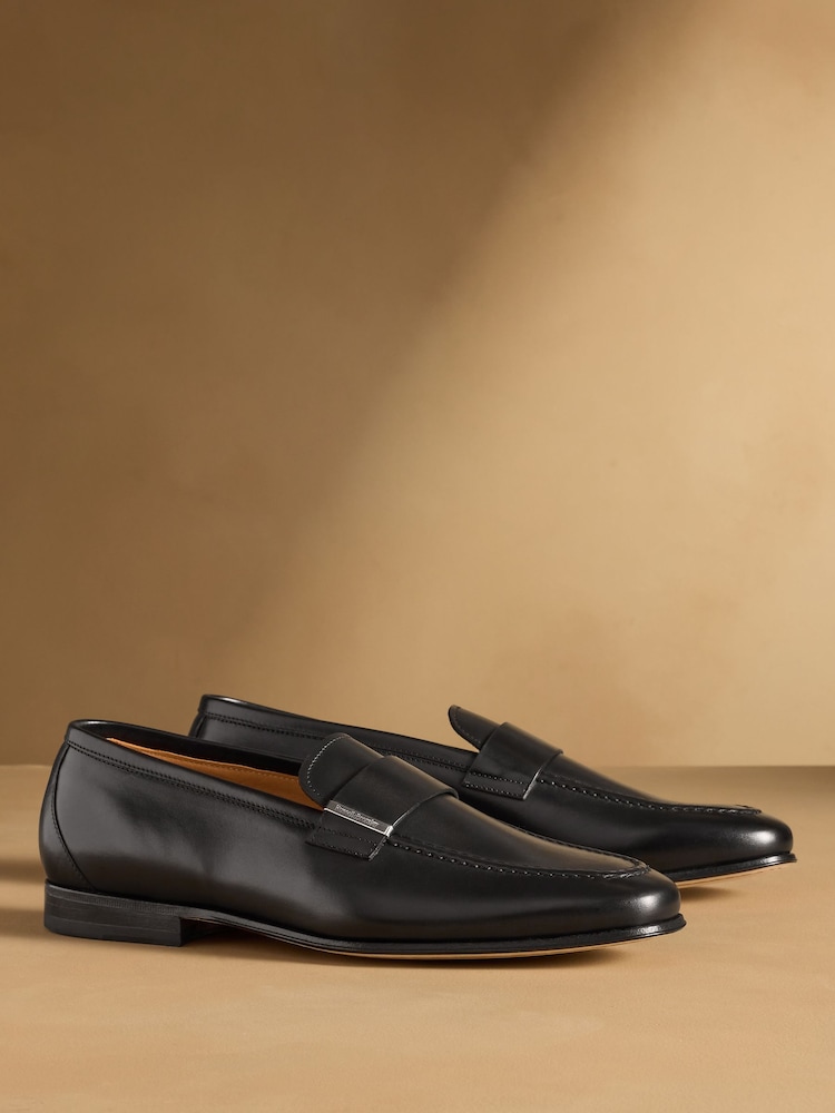 Russell & Bromley Black Bellagio Hardware Metal Plate Loafers - Image 1 of 7