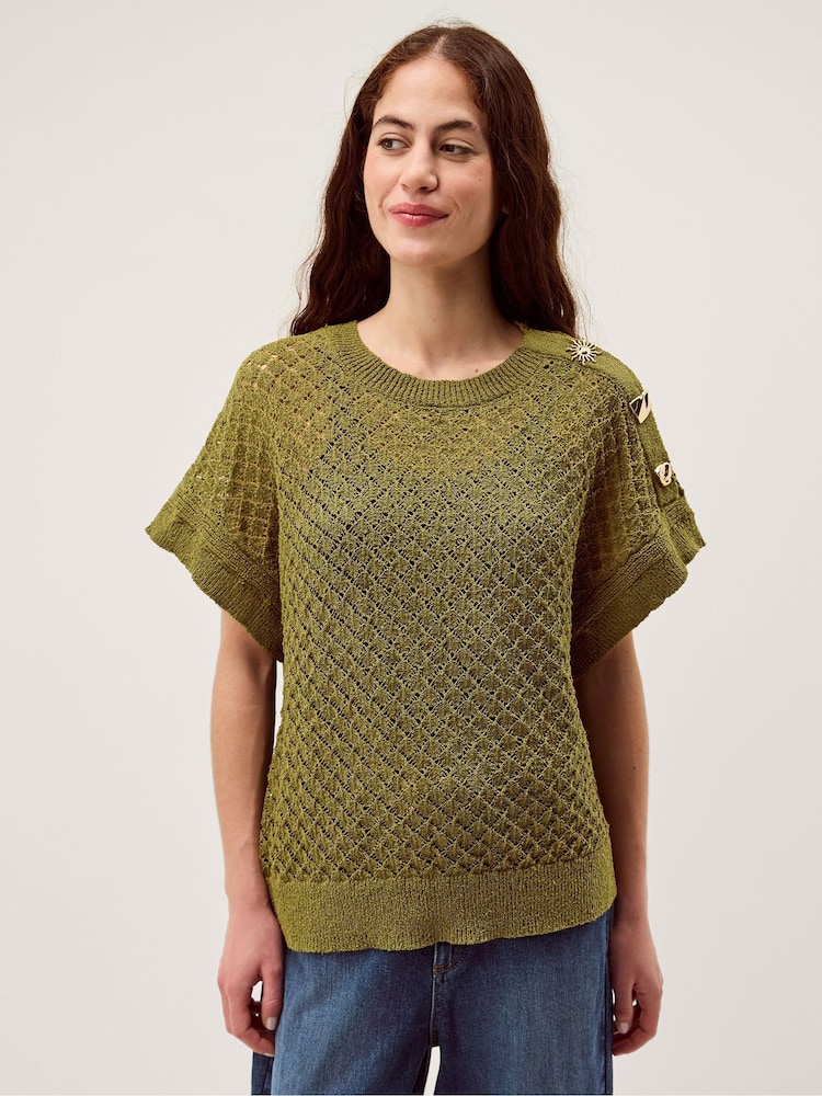 Monsoon Green Bree Button Knit Top - Image 1 of 5