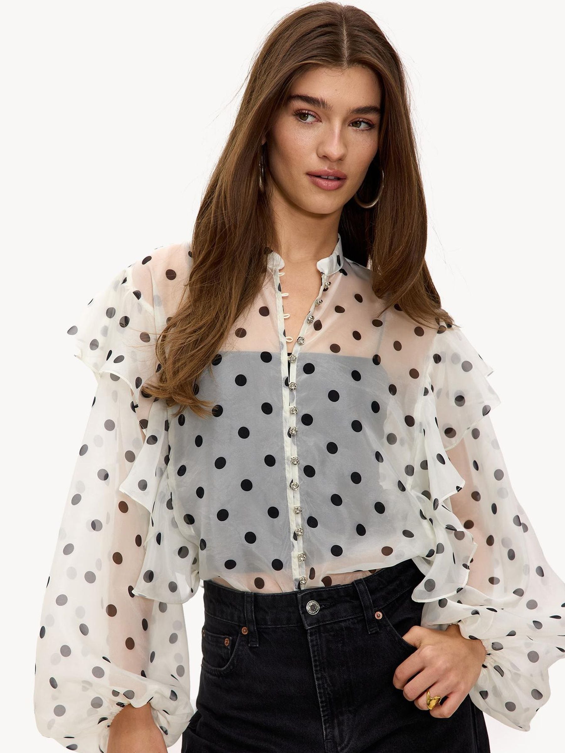 Buy LOAVIES Black Frosty Feelings Sheer Polka Dot Blouse from Next USA