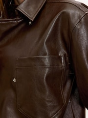 LOAVIES Brown Oversized Faux Leather Jacket with Statment Chest Pockets - Image 5 of 5