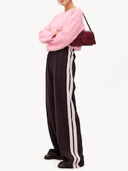 LOAVIES Brown High Waisted Wide Leg Trousers with Striped Sides - Image 1 of 4