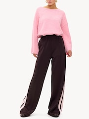 LOAVIES Brown High Waisted Wide Leg Trousers with Striped Sides - Image 2 of 4