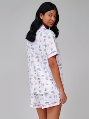 Loungeable Tennis Graphic Short Sleeve Shirt And Shorts Button Through Pyjama Set - Image 2 of 4