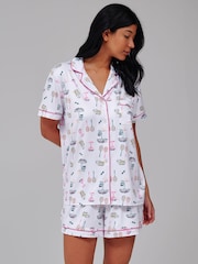 Loungeable Tennis Graphic Short Sleeve Shirt And Shorts Button Through Pyjama Set - Image 3 of 4