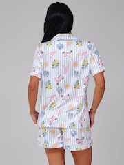 Loungeable Painted Holiday Graphic Stripe Short Sleeve Shirt And Shorts Pyjama Set - Bild 2 von 5