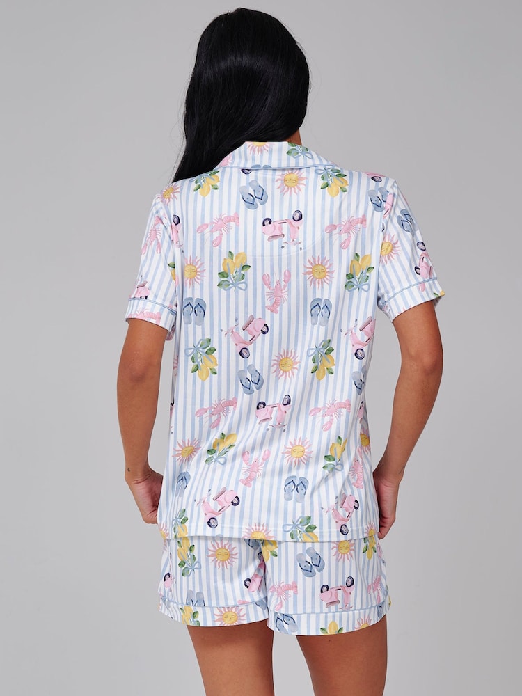 Loungeable Painted Holiday Graphic Stripe Short Sleeve Shirt And Shorts Pyjama Set - Bild 2 von 5 Loungeable Painted Holiday Graphic Stripe Short Sleeve Shirt And Shorts Pyjama Set - Bild 2 von 5