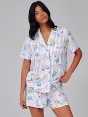 Loungeable Painted Holiday Graphic Stripe Short Sleeve Shirt And Shorts Pyjama Set - Bild 3 von 5