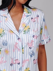 Loungeable Painted Holiday Graphic Stripe Short Sleeve Shirt And Shorts Pyjama Set - Bild 4 von 5