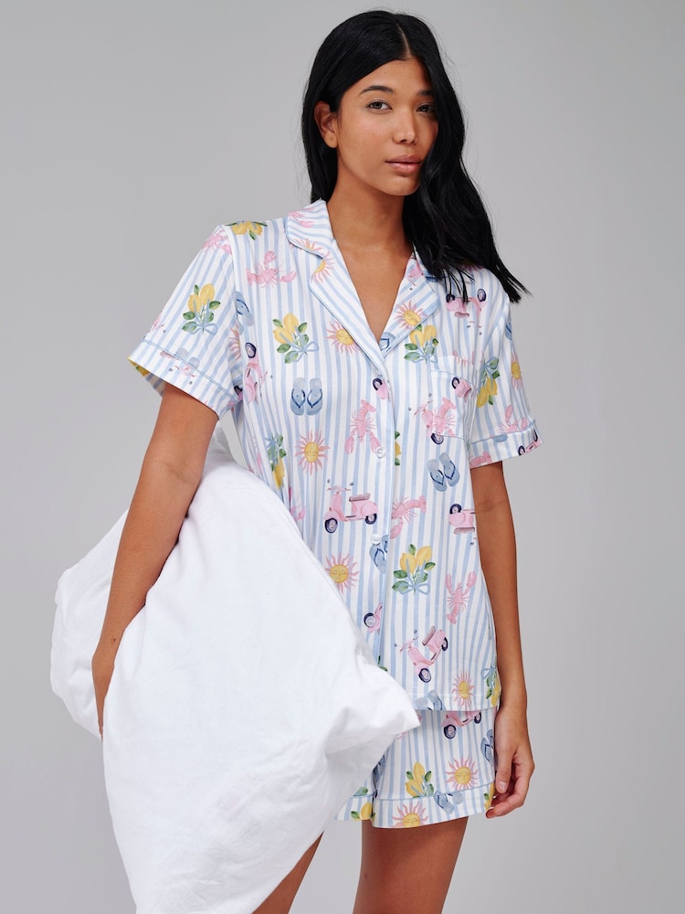 Loungeable Painted Holiday Graphic Stripe Short Sleeve Shirt And Shorts Pyjama Set - Bild 5 von 5 Loungeable Painted Holiday Graphic Stripe Short Sleeve Shirt And Shorts Pyjama Set - Bild 5 von 5