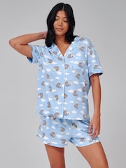 Loungeable Meowdy Western Cat Short Sleeve Shirt And Shorts Button Through Pyjama Set - Bild 3 von 4