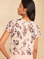 Love & Roses Ivory Animal Print 3D Spot Flutter Sleeve Blouse - Image 4 of 4