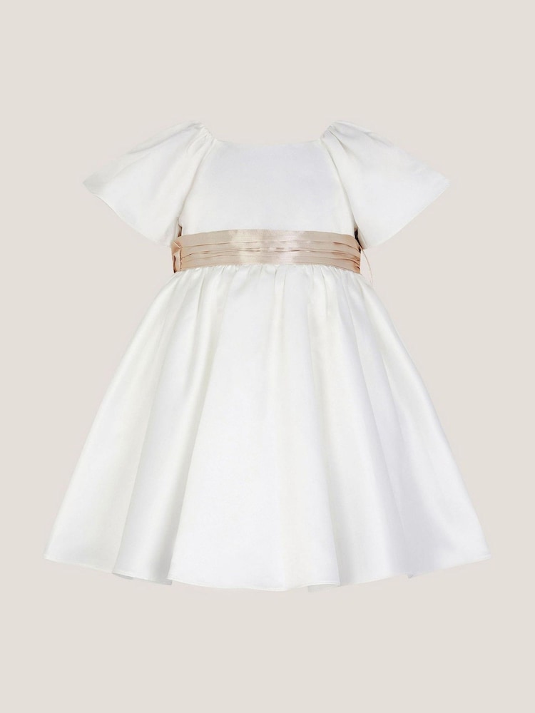 Monsoon Cream Baby Angelica Satin Bow Dress - Image 1 of 3