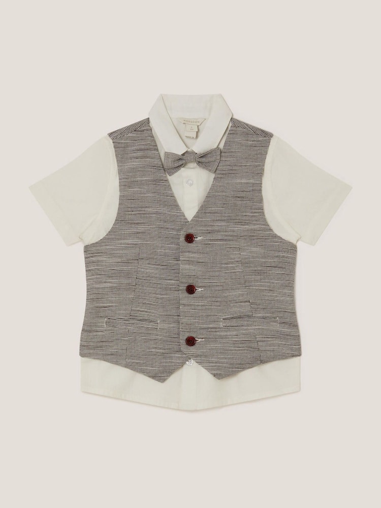 Monsoon Cream Greyson Houndstooth Waistcoat & Shirt Set 3 Piece - Image 1 of 3