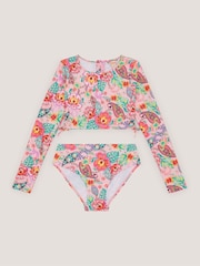 Monsoon Pink Floral Paisley UPF50+ Cropped Rash Vests Set - Image 1 of 3