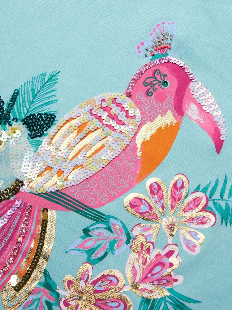 Monsoon Green Tina Tropical Toucan Embellished T-Shirt - Image 3 of 3