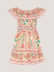 Monsoon Cream Jelena Butterfly Print Bardot Dress - Image 1 of 3