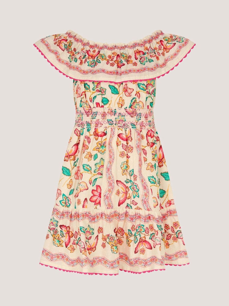 Monsoon Cream Jelena Butterfly Print Bardot Dress - Image 1 of 3