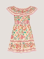 Monsoon Cream Jelena Butterfly Print Bardot Dress - Image 2 of 3