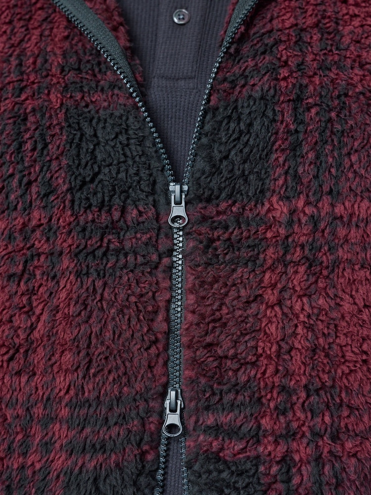 Red Check Zip Up Borg Dressing Gown - Image 8 of 8 Red Check Zip Up Borg Dressing Gown - Image 8 of 8