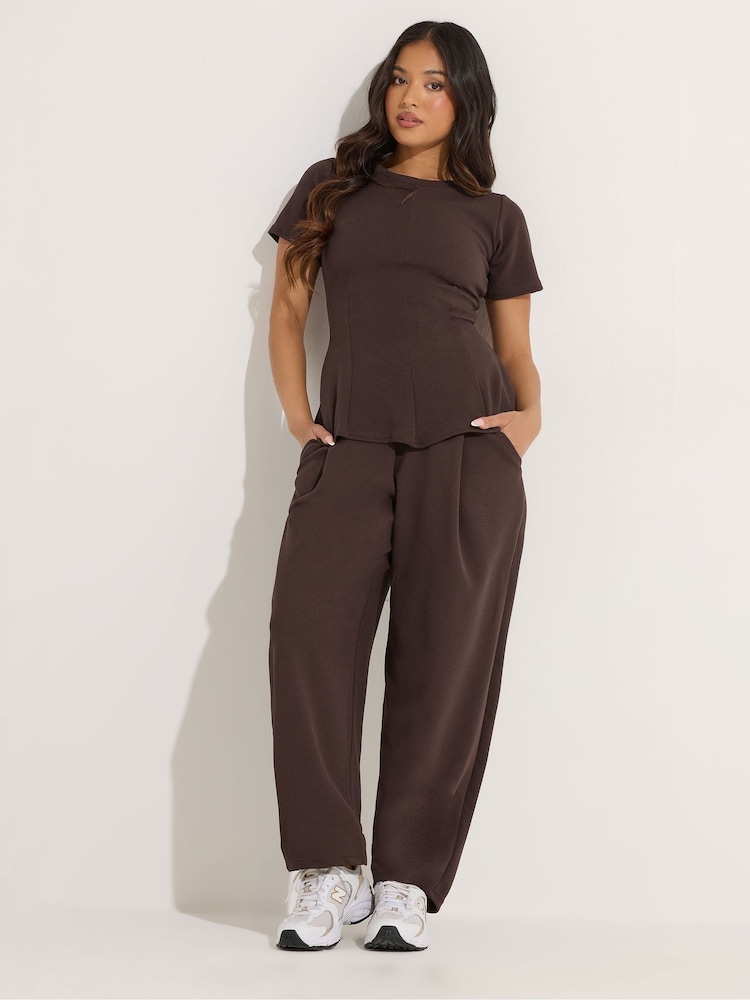 PixieGirl Petite Brown Barrel Trousers - Image 1 of 5