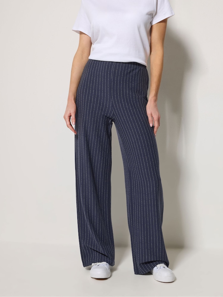 M&Co Blue Petite Pinstripe Wide Leg Trousers - Image 1 of 5
