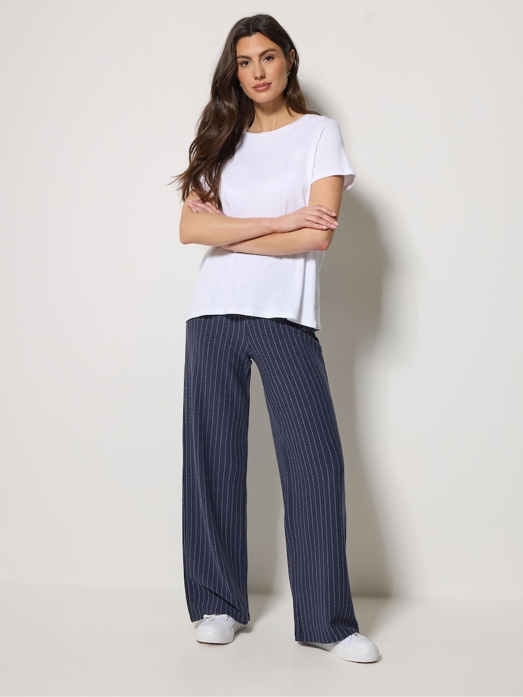 M&Co Blue Petite Pinstripe Wide Leg Trousers - Image 2 of 5