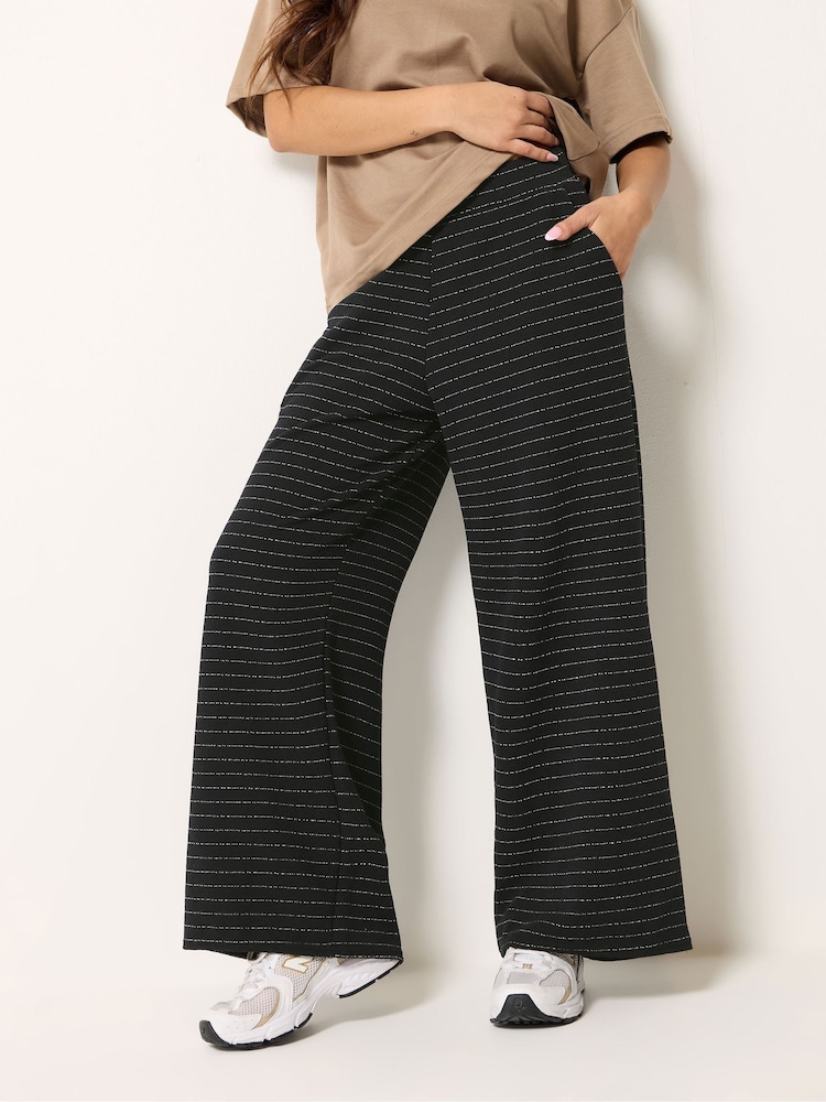 PixieGirl Petite Black Pinstripe Wide Leg Trousers - Image 2 of 5