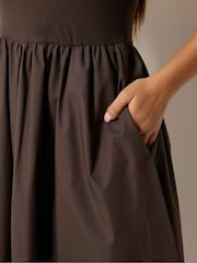 M&Co Brown Petite Short Sleeve Jersey Woven Dress - Image 4 of 5