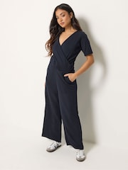 PixieGirl Petite Blue Short Sleeve Wide Leg Jumpsuit - Image 1 of 5