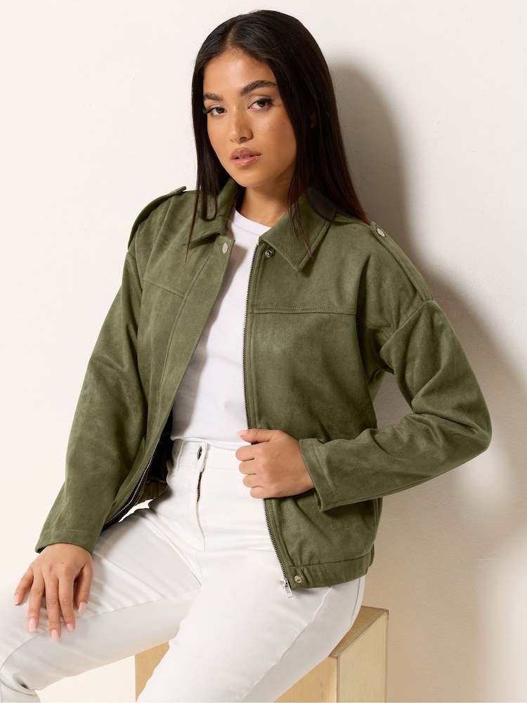 M&Co Green Petite Suede Bomber Jacket - Image 1 of 6