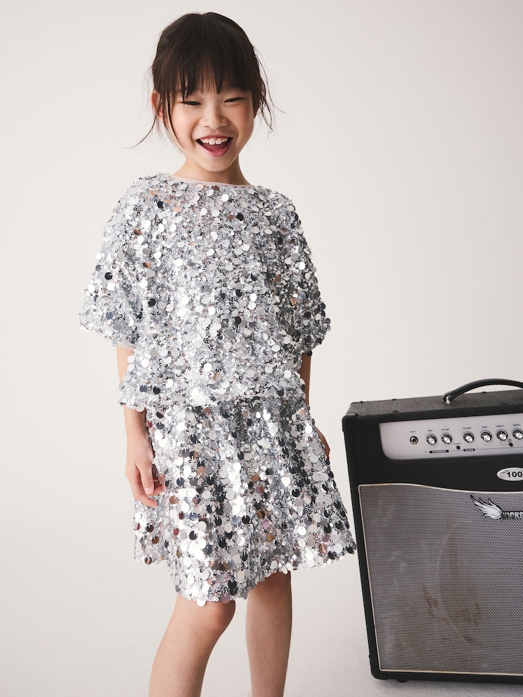 Silver Sequin Blouse (3-16yrs) - Image 1 of 9 Silver Sequin Blouse (3-16yrs) - Image 1 of 9