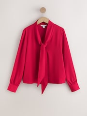 Қызыл - Overhead Tie Neck Long Sleeve Blouse - 3суретінің 1 суреті