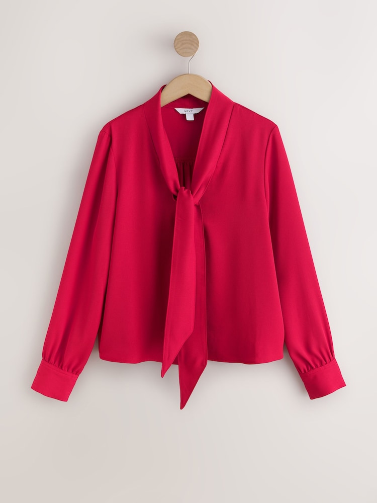 Қызыл - Overhead Tie Neck Long Sleeve Blouse - 3суретінің 1 суреті Қызыл - Overhead Tie Neck Long Sleeve Blouse - 3суретінің 1 суреті