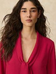 Red Overhead Tie Neck Long Sleeve Blouse - Image 4 of 7
