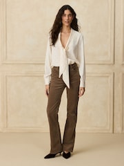 Крем/Қара нүктелі полка - Overhead Tie Neck Long Sleeve Blouse - 7суретінің 2 суреті
