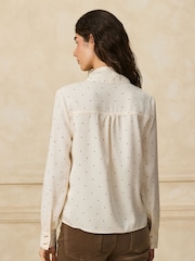 Крем/Қара нүктелі полка - Overhead Tie Neck Long Sleeve Blouse - 7суретінің 3 суреті