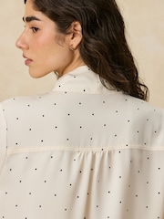 Крем/Қара нүктелі полка - Overhead Tie Neck Long Sleeve Blouse - 7суретінің 4 суреті